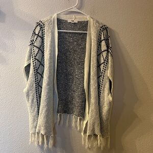 Jack by BB Dakota White and Black Fringed Cardigan